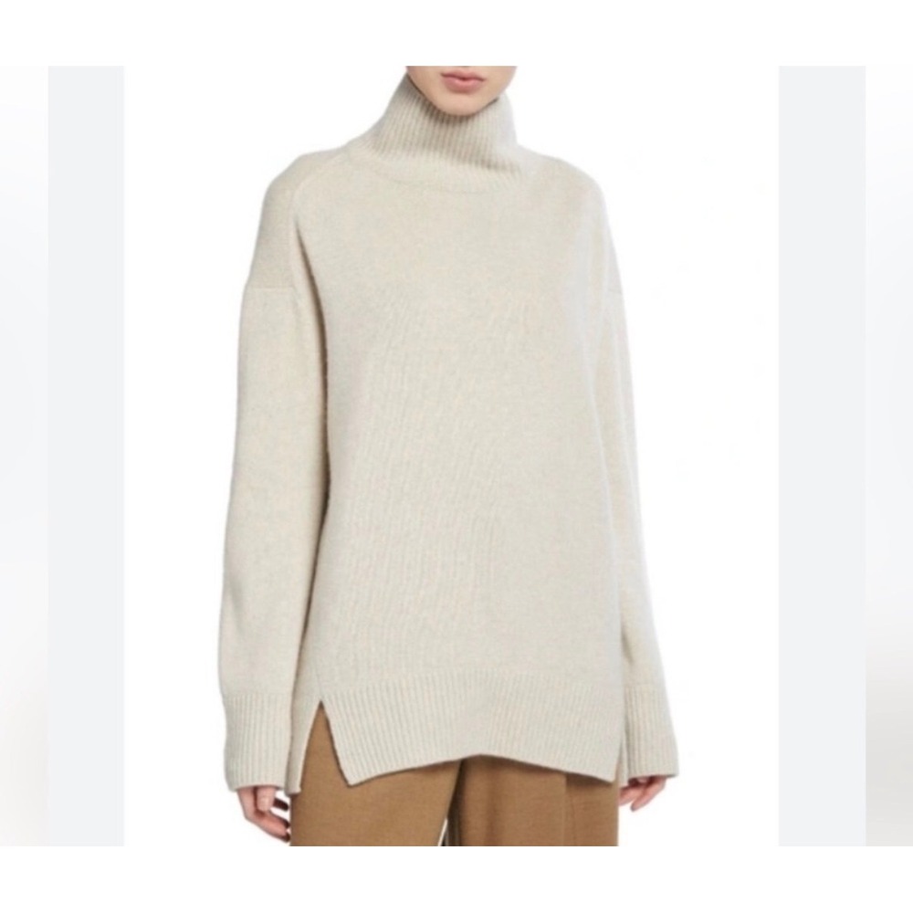 Vince 100% Cashmere Turtleneck Sweater Tan Beige Side Slits - XSmall